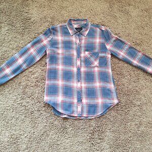 Rails Hunter Slate Rose White long sleeve button-down plaid shirt